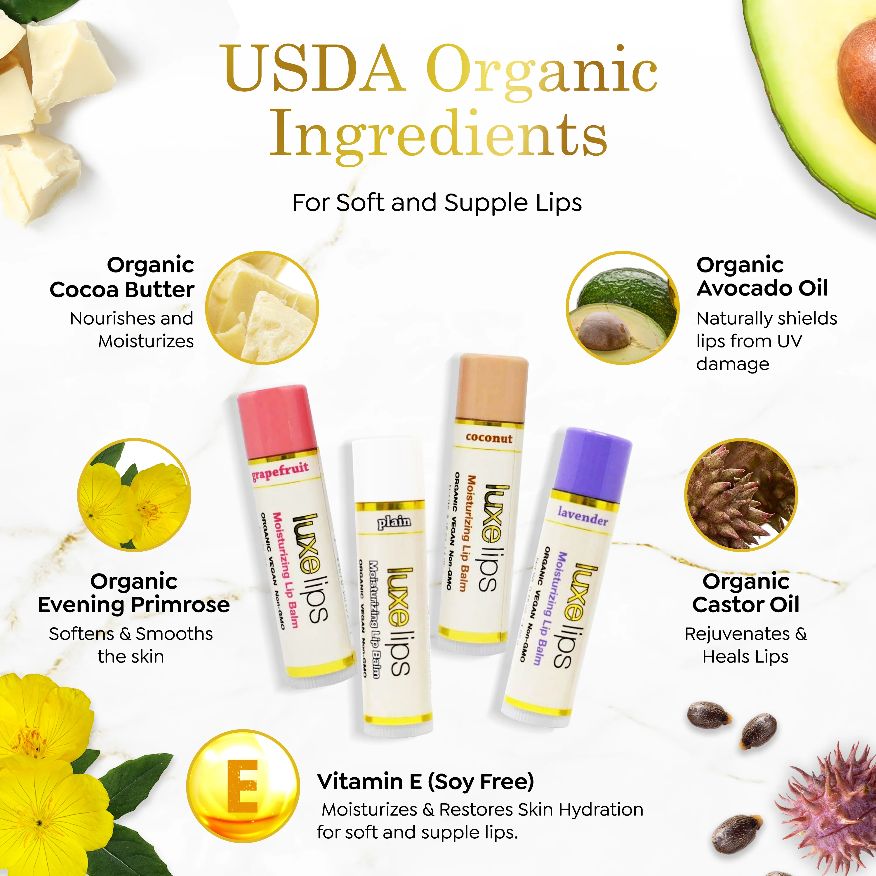 Luxe Lips - Beeswax Free, Nut Free Lip Balm - Grapefruit Scent - Image 5